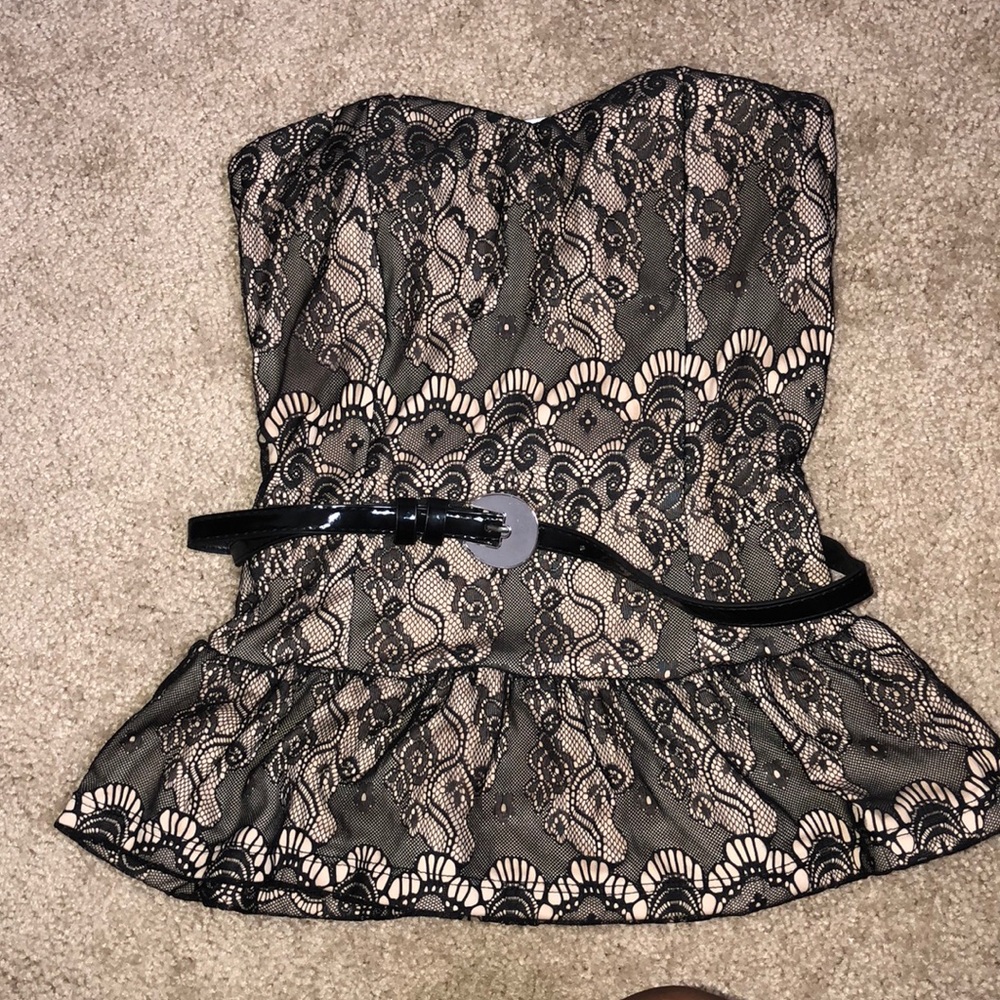 Black & Tan Lace Strapless Top w/ belt